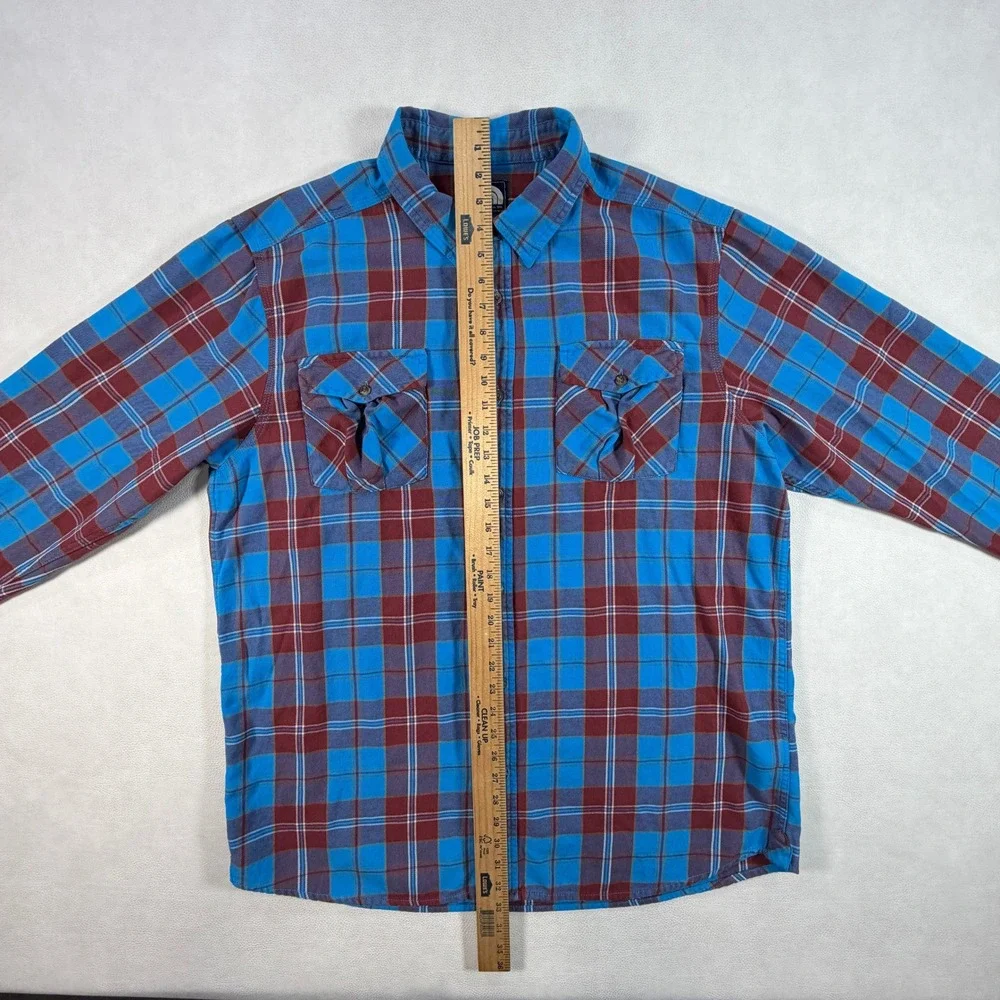 The North Face Mens XL Blue Burgundy Plaid Flannel Long Sleeve Button Down Shirt